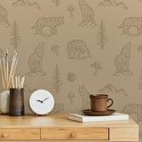 Into the Forest Wallpaper from The Rayco Line in a stylish home office setup with focus on the wall decor.
