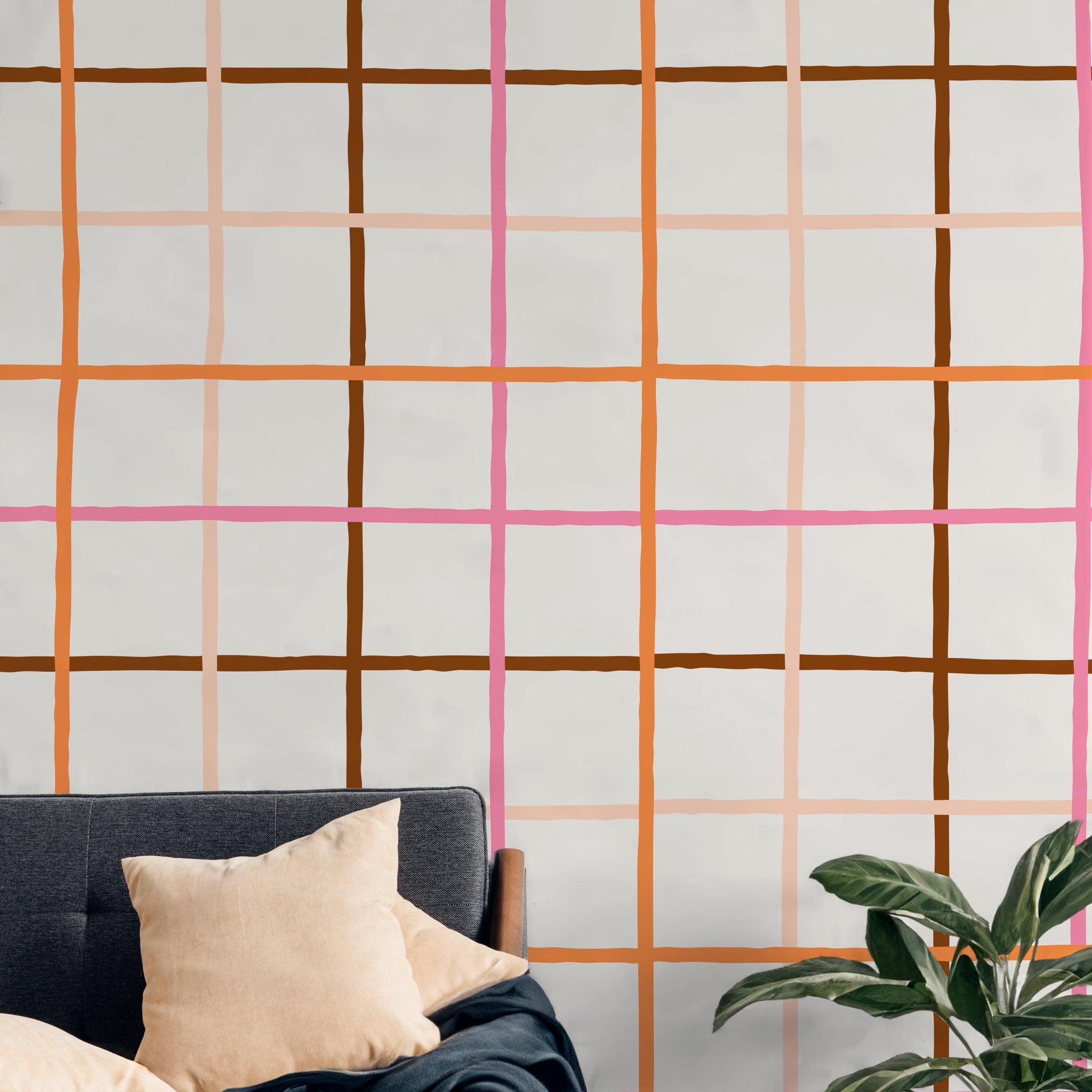 Jojo Wallpaper by Wall Blush SG02 highlighting contemporary living room decor with geometric pattern focus.
