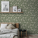 Wall Blush Kingston Wallpaper in cozy bedroom, floral pattern focus, stylish home decor.