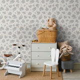 "Wall Blush Little Miss Wallpaper in a stylish children's room, highlighting the elegant and playful design."