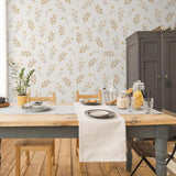 Lottie Wallpaper by Wall Blush SG02 in a cozy dining room, highlighting elegant floral patterns.
