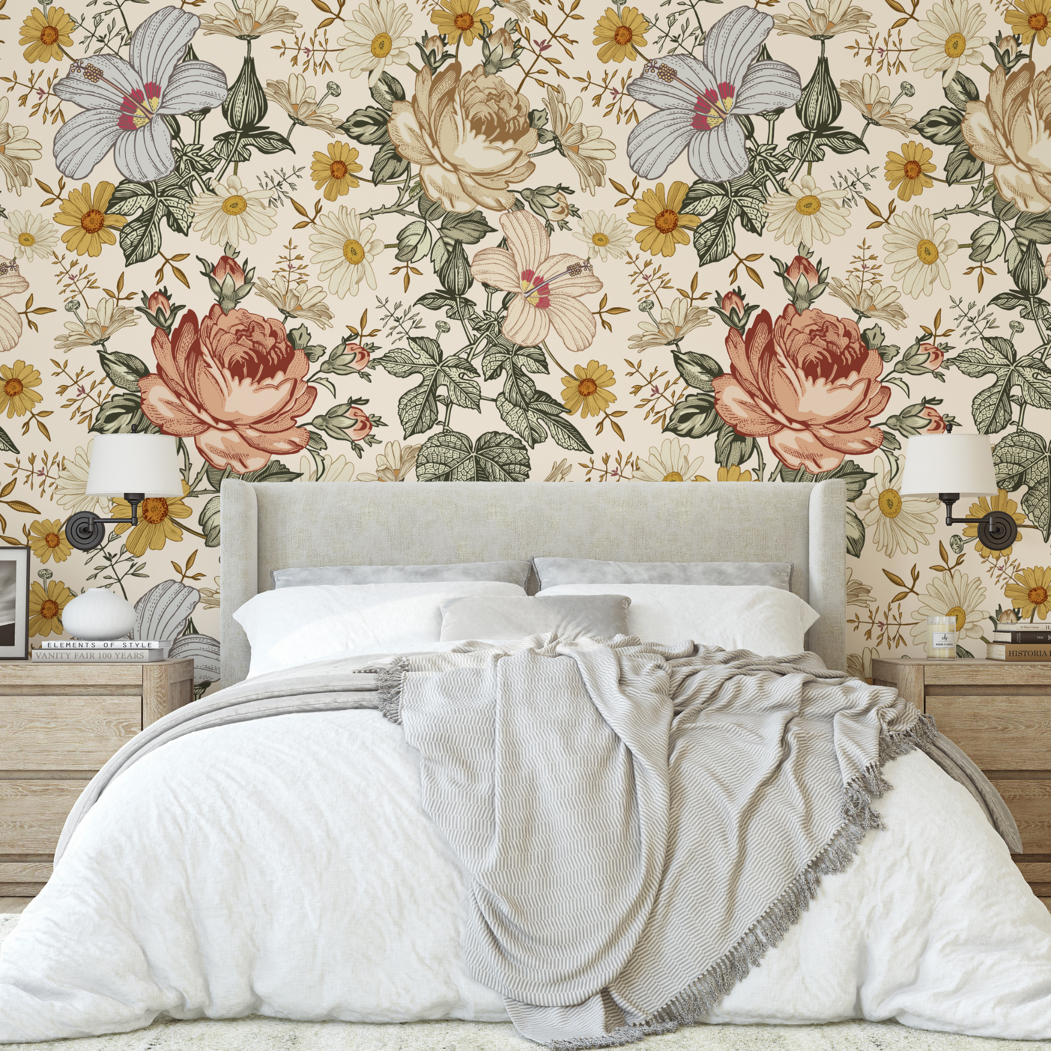 Mia (Cream) Wallpaper - 10 FT H X 10 FT W Peel and Stick