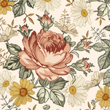Wall Blush's Mia (Cream) Wallpaper featuring floral pattern in a cozy living room setting.