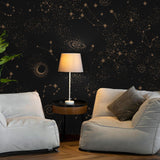 Styling a lounge with The Kail Lowry Line's Milky Way Wallpaper, celestial design focus.
