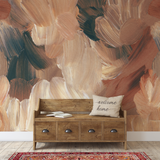 "Wall Blush's My Darling Wallpaper featured in cozy living room setting, emphasizing warm tones and texture."