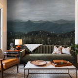 On the Horizon Wallpaper by The David Brazier Line in stylish living room, highlighted as the main feature.
