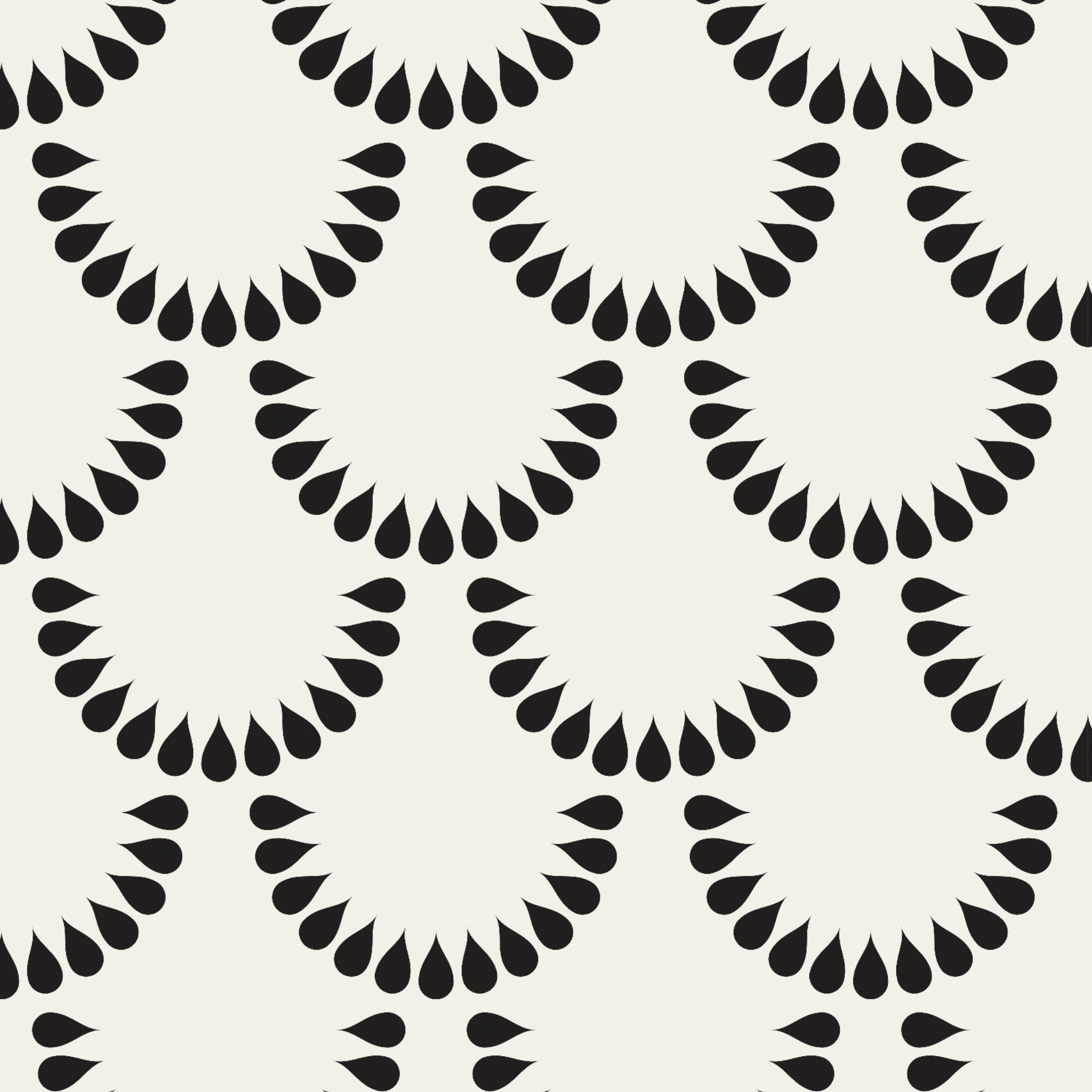 "Elegant Pearl Wallpaper by Wall Blush installed in a modern living space, enhancing room aesthetics."

(Note: Since the image is a close-up of the wallpaper pattern, I've assumed that it is installed in a room. If the type of room isn't actually visible, it would be inaccurate to specify one; an alt text should then focus on the wallpaper pattern and the brand, for example: "Wall Blush Pearl Wallpaper pattern close-up with sophisticated black and white teardrop design.")