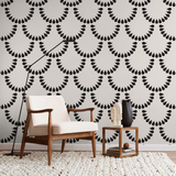 "Pearl Wallpaper by Wall Blush in chic living room setting with modern decor and focus on pattern detail."
