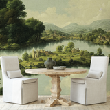 "Scenic Piedmont Wallpaper by Wall Blush in a cozy living room, highlighting the wall art focus."