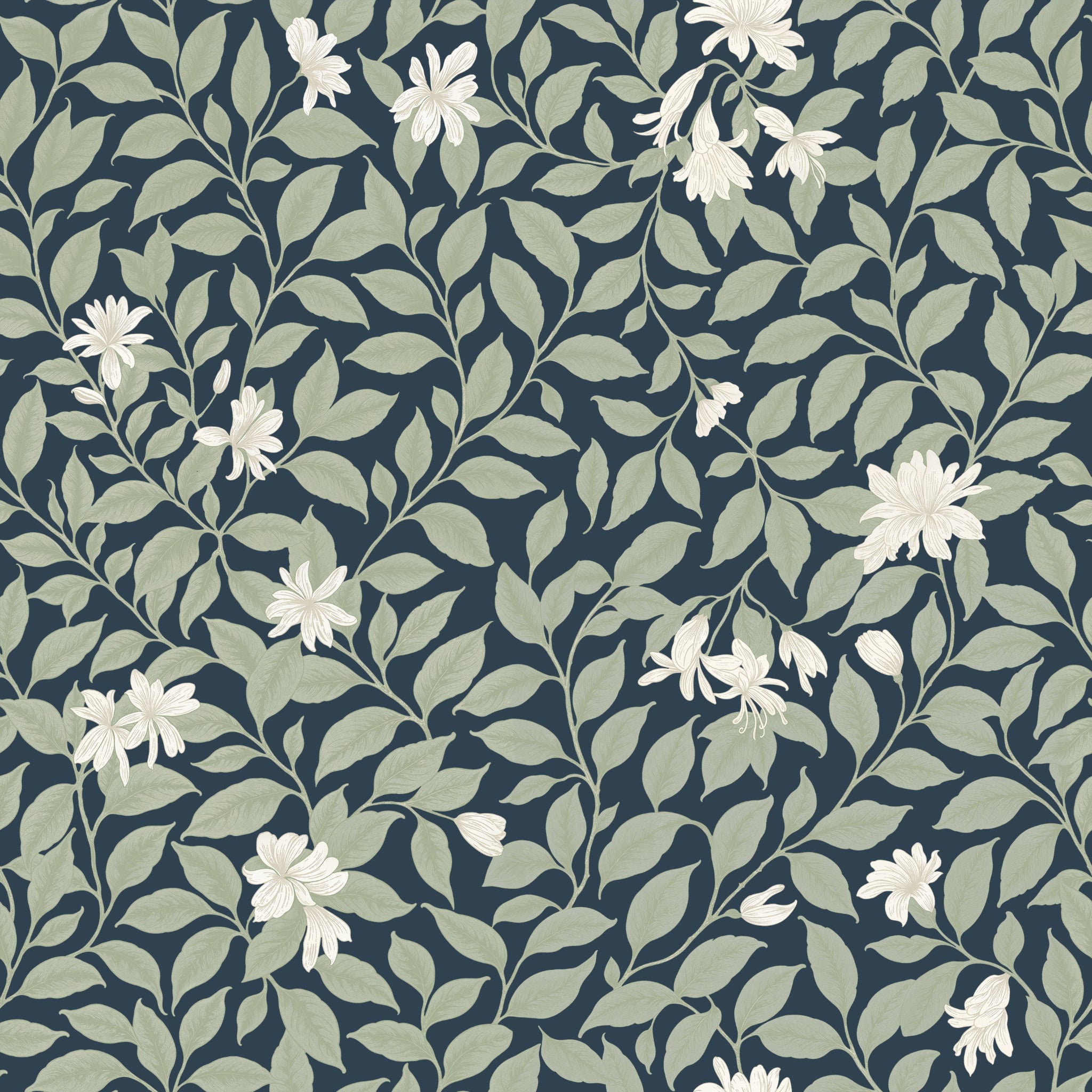 Poppy Honeysuckle Large (Navy) Wallpaper