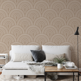 "Chic Rae Wallpaper by Wall Blush featured in a stylish modern bedroom, accenting the space's decor."