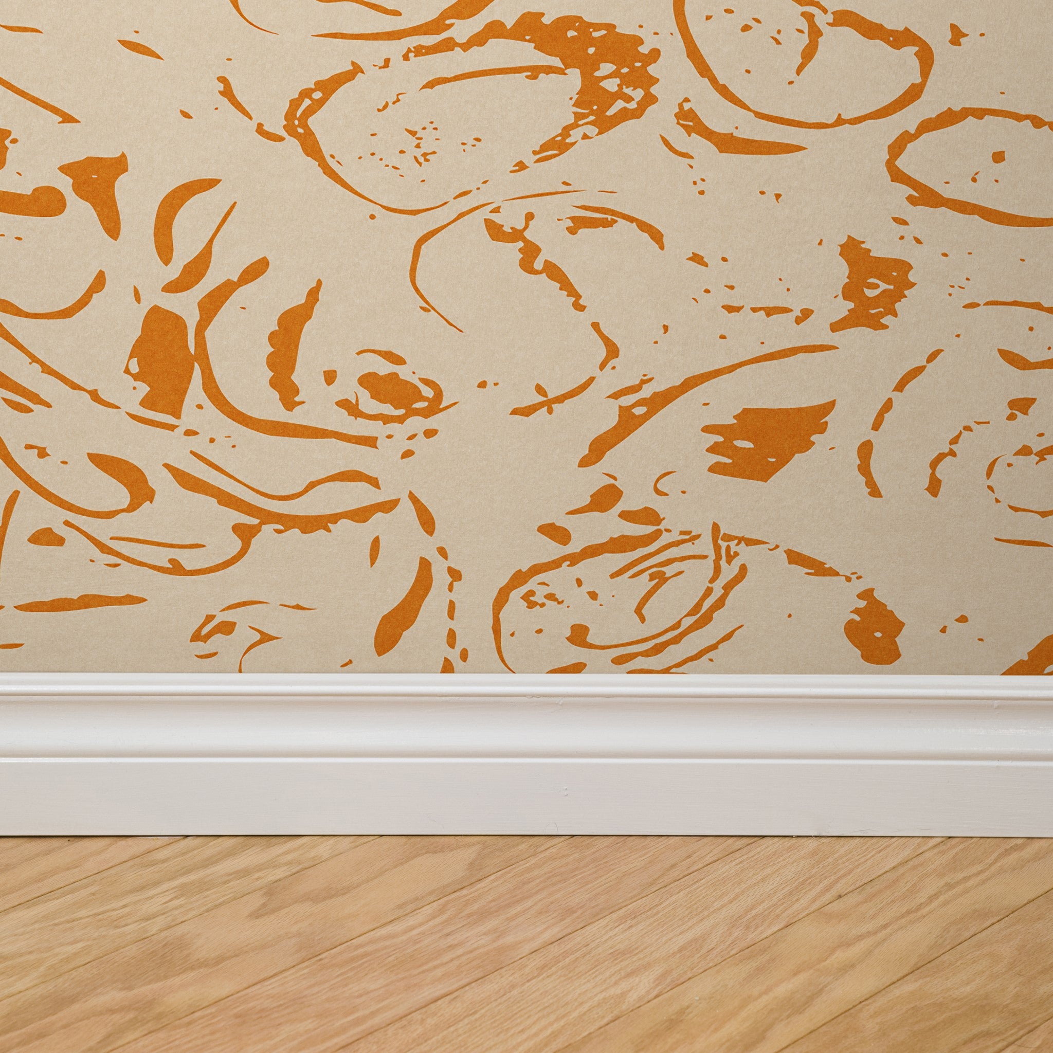 "Wall Blush Ranger Wallpaper featuring abstract design in a modern room, highlighting elegant wall decor focus."