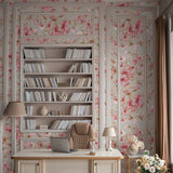 "Wall Blush Rebecca Wallpaper highlighting a sophisticated home office design with elegant floral patterns."