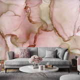 "Wall Blush Rose Quartz Wallpaper enhancing elegance in modern living room setting, focus on chic wall decor."