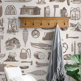 Scout (Brown) Wallpaper by Wall Blush SG02 in a stylish entryway with decor accents, focusing on pattern detail.
