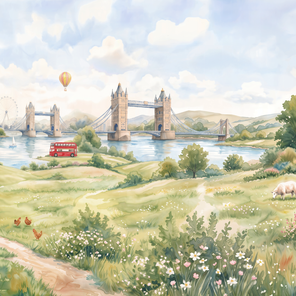 Tower Bridge Meadow Wallpaper - 12 FT H X 16 FT W Peel and Stick