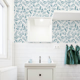 "Sebastian Wallpaper by Wall Blush in a modern bathroom interior highlighting the vibrant wall design."