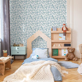 "Sebastian Wallpaper by Wall Blush featured in a cozy children's bedroom, enhancing the decor with its pattern."