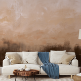"Sedona Wallpaper by Wall Blush in cozy living room, highlighting textured abstract design with warm tones on focal wall."