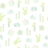 "Wall Blush's Petals and Prickles (Large) Wallpaper in a light, airy bedroom, showcasing the botanical design."