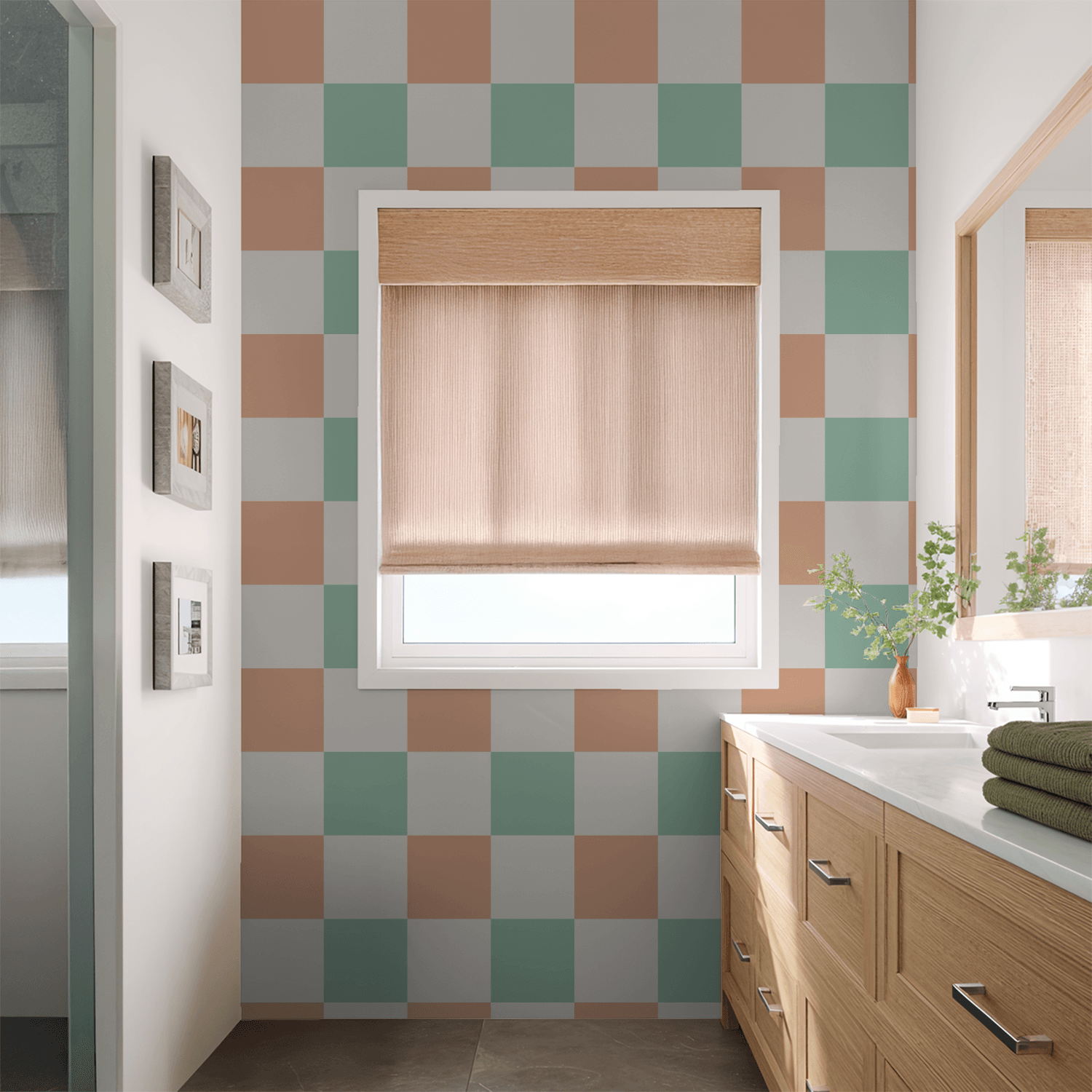 Simply Checker (Peach & Teal) Wallpaper