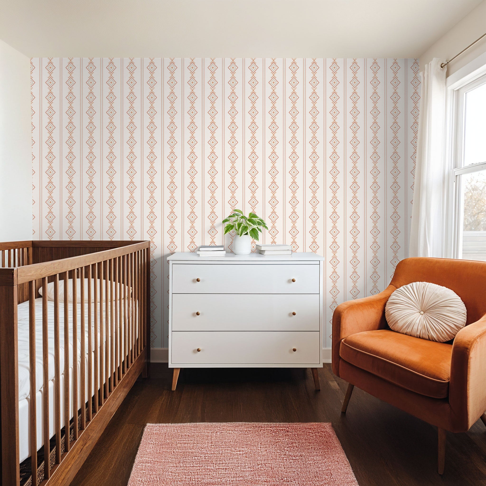 Baize Willow Small (Orange & Cream) Wallpaper