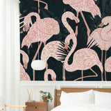 St. Croix Wallpaper from Wall Blush SG02 featured in a bedroom with stylish flamingo pattern.
