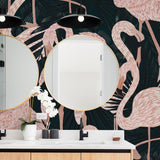 St. Croix Wallpaper by Wall Blush SG02, pink flamingo design in modern bathroom focusing on vibrant wall decor.

(Note: The character count is 124 and it is 15 words long. It includes the product title, the brand, the type of room, and maintains the focus on the wallpaper.)
