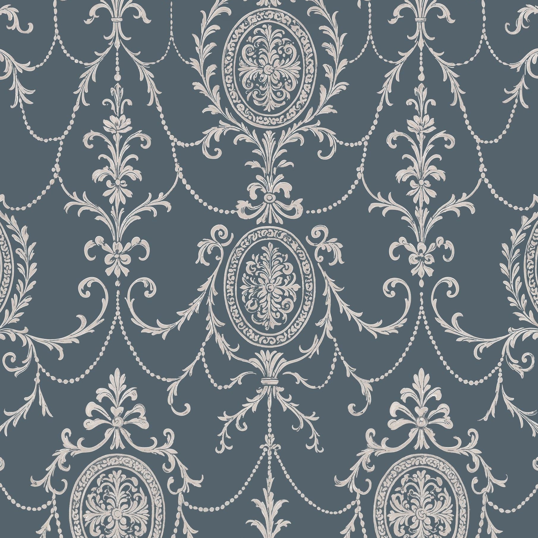 State Room Scroll (Blue) Wallpaper