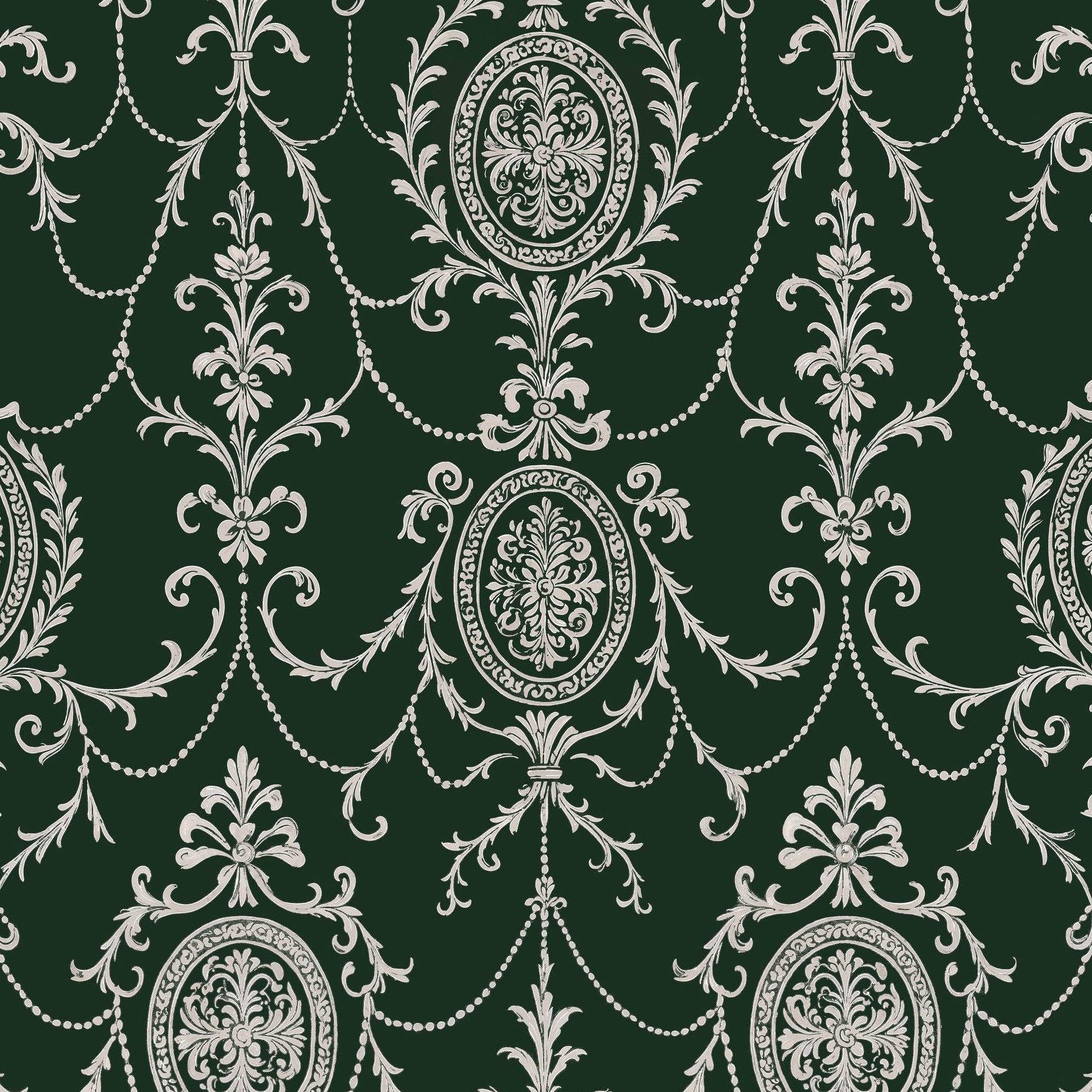State Room Scroll (Green) Wallpaper