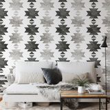 "Stevie Wallpaper by Wall Blush in a cozy modern living room, geometric pattern focus"