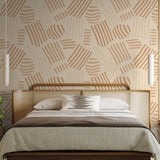 Stylish bedroom featuring Wall Blush SG02's Sugar Sugar Wallpaper with modern abstract design.
