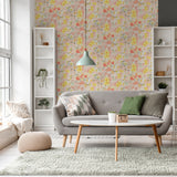 "Susan Wallpaper by Wall Blush featured in a modern living room with floral design focus."