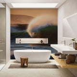 Modern bathroom showcasing The Duke Wallpaper by Wall Blush with artistic design as focal point.
