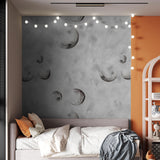 To the Moon Wallpaper by The Minty Line in stylish bedroom setting, highlighting the lunar-inspired design focus.
