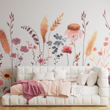 "Untamed Wallpaper by Wall Blush in cozy living room with floral design focus and elegant sofa"