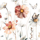"Wall Blush's Wildflower Dreams Wallpaper in White brightens room with floral elegance"