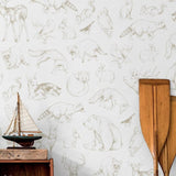 Waverley Wallpaper by Wall Blush SM01 in a stylish home office, highlighting elegant animal sketches.
