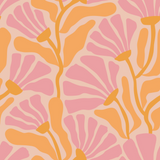 "Wall Blush's Willow Wallpaper in a vibrant pink and orange floral pattern for stylish modern living room decor."