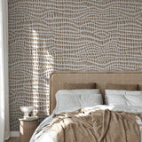"Wall Blush's Zea Wallpaper featured in a stylish, modern bedroom with a focus on the elegant wall decor."