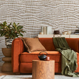 "Wall Blush Zea Wallpaper in modern living room with focus on stylish wall pattern and cozy ambiance."