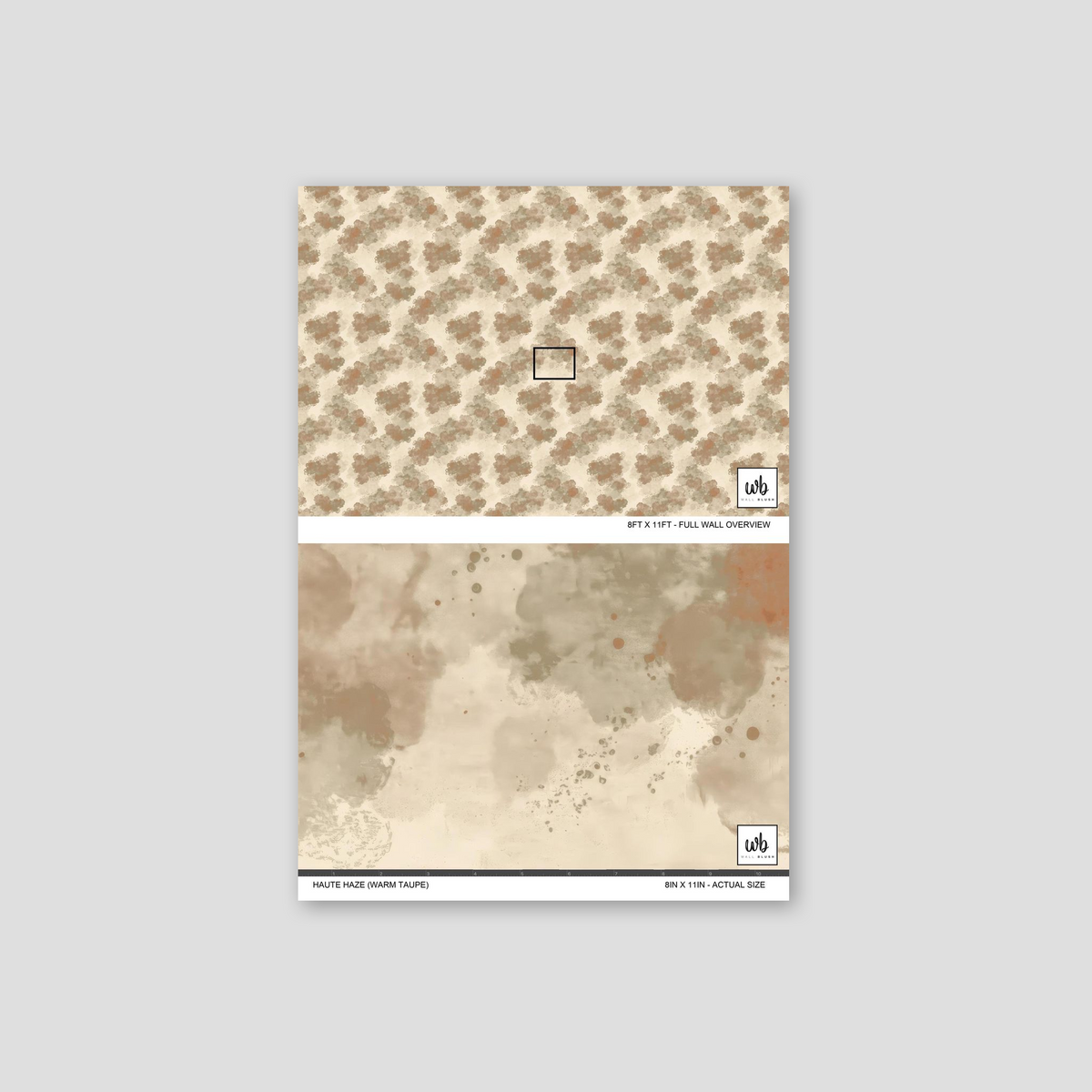 Abstract watercolor wallpaper in muted brown and grey tones, warm taupe sample.