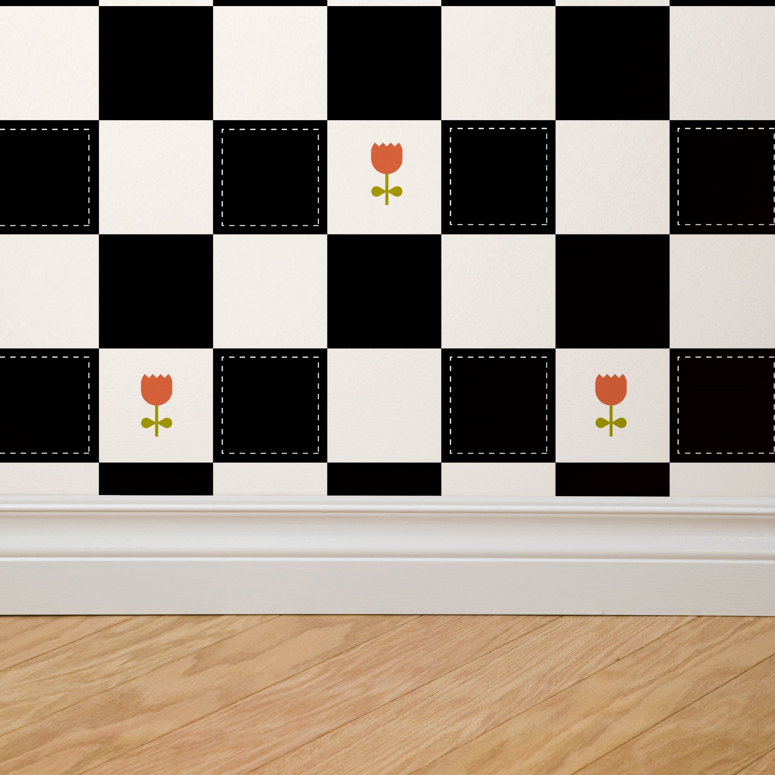 Brenton's Checkered Tulip (Black) Wallpaper