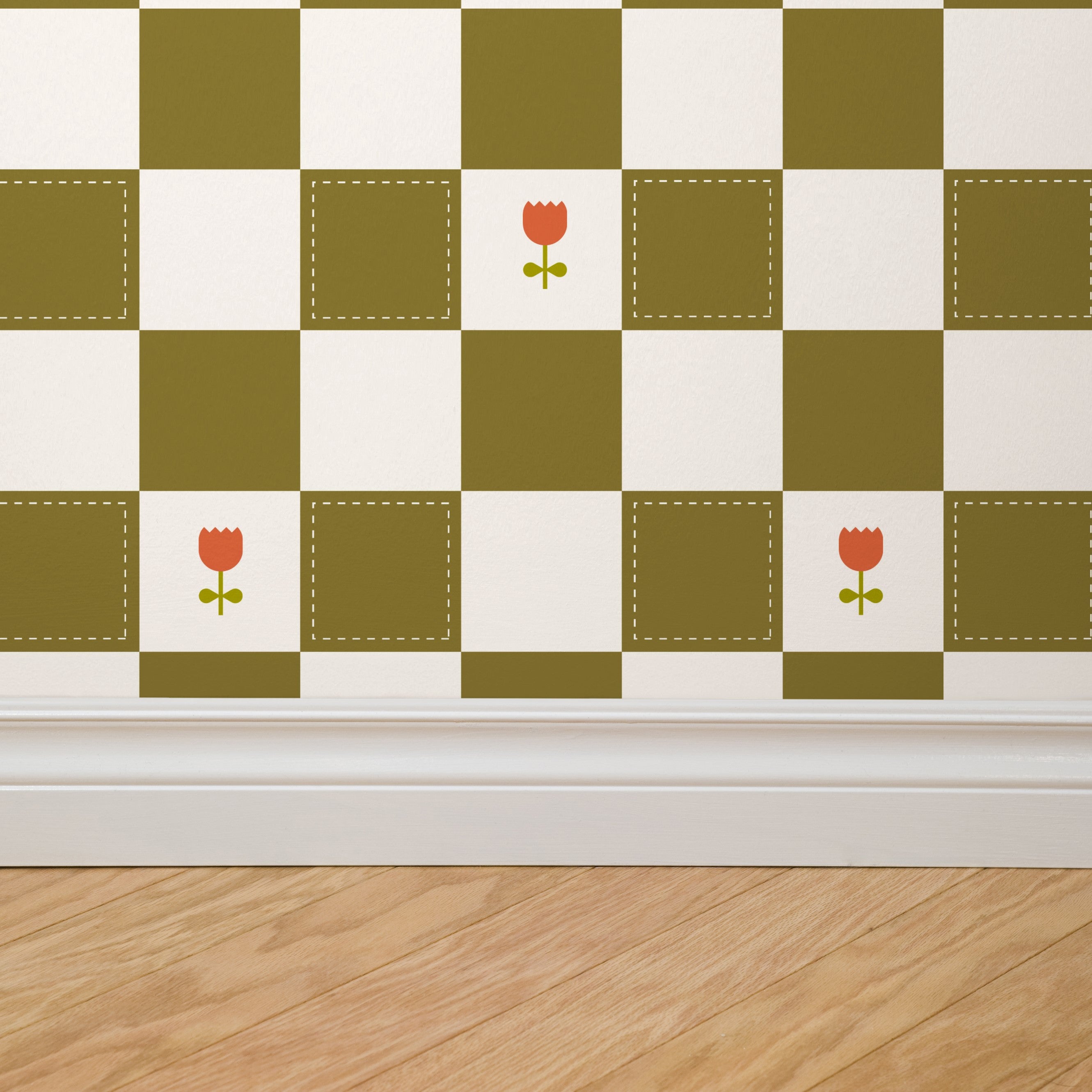 Brenton's Checkered Tulip (Green) Wallpaper