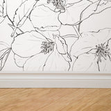 "Lined Meadow Wallpaper by Wall Blush in a Modern Home Office, showcasing a Large Floral Design."