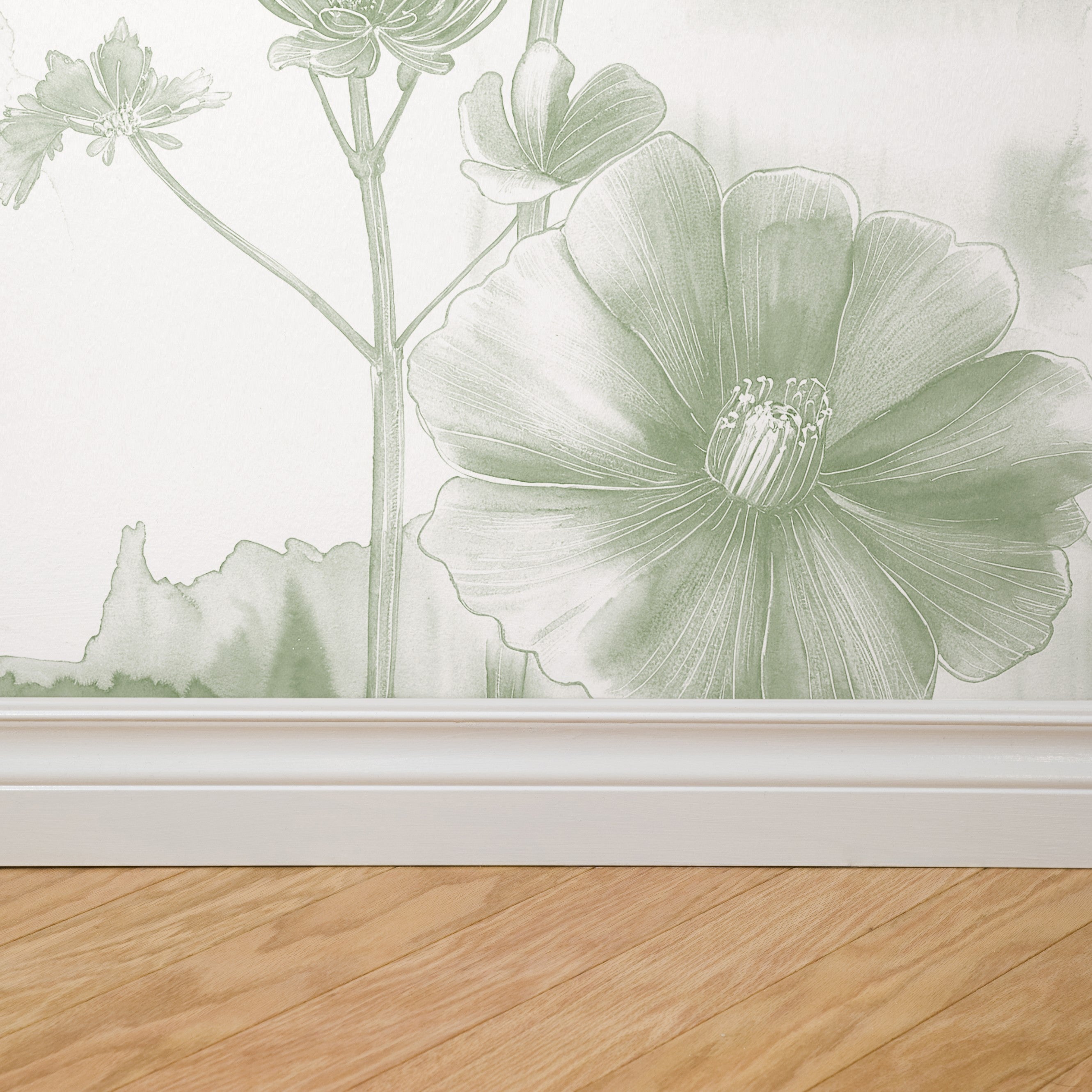 "Lavina (Green) Wallpaper by Wall Blush featured in a bright, stylish living room setting."