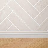 "Wall Blush Sweet Cream Wallpaper in elegant bedroom, herringbone pattern focus"