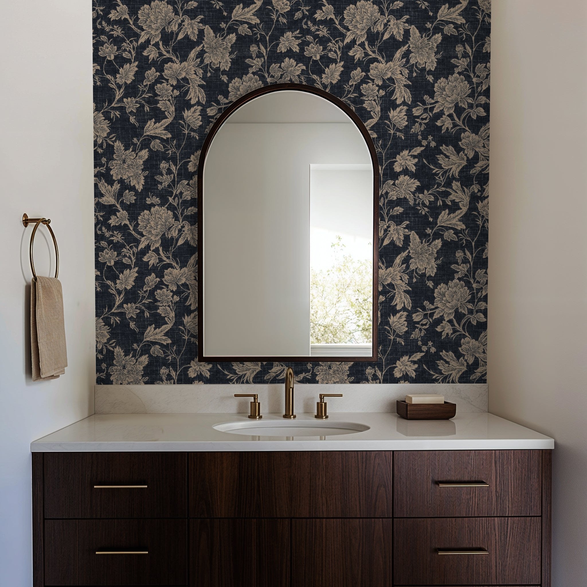 Denim Blooms Wallpaper - 8 FT H X 8 FT W Traditional
