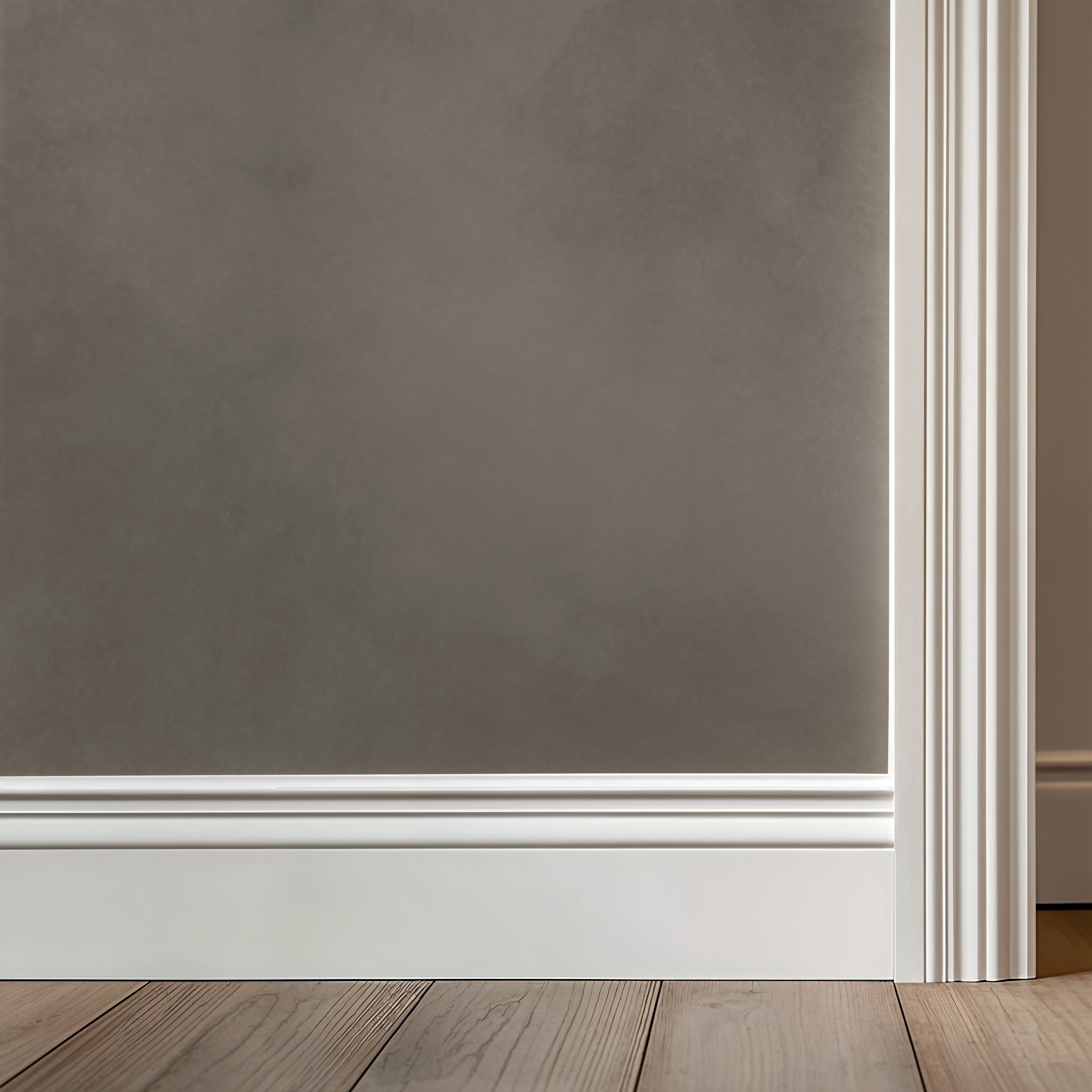 Beige abstract wallpaper with cloud-like texture in a modern room setting.