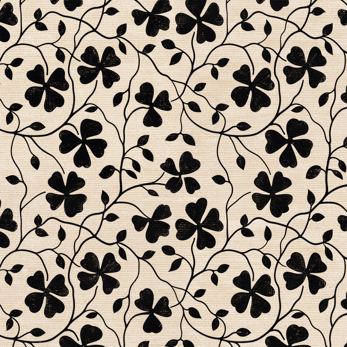 Black floral silhouettes on muted background wallpaper pattern.